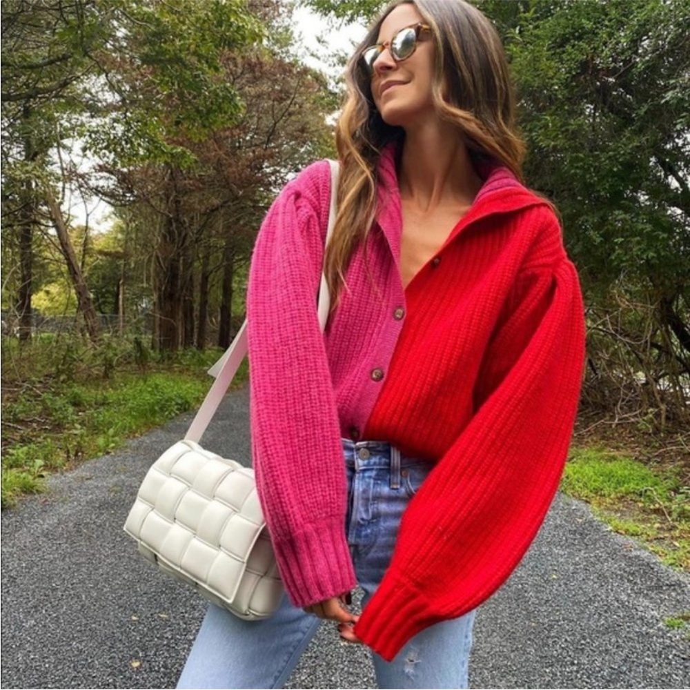 Something Navy Daisy Asymmetrical Cardigan Pink/Red